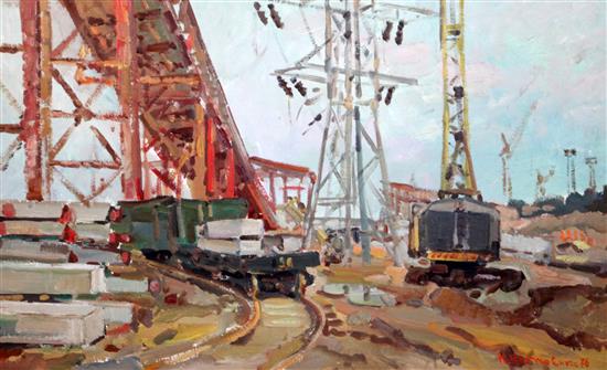 Nicolai Pavlovich Tolkounov (1917-1996) Industrial scene 19 x 31in.